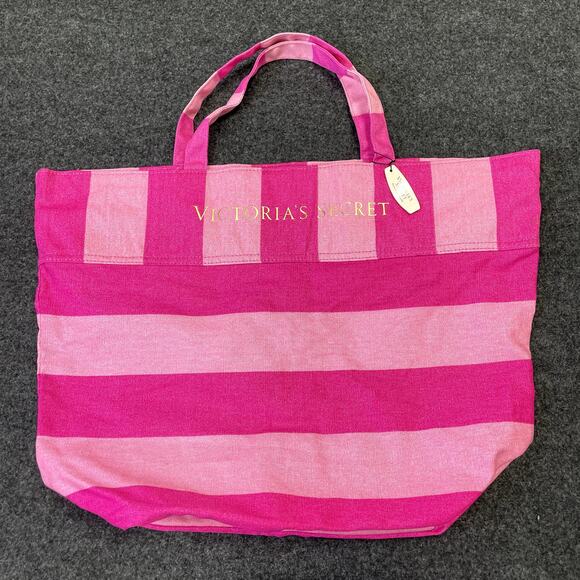 Victoria's Secret Handbags - NWT Victoria's Secret  Shades of Pink Stripes Canvas Tote Bag